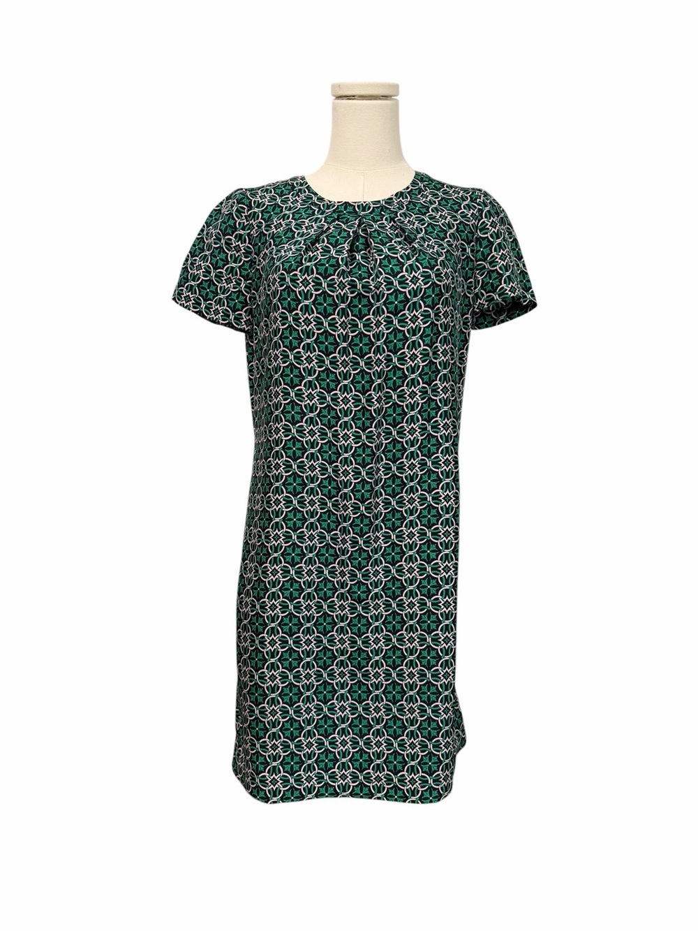 J.CREW Swoop Medallion Shift Dress Silk Blue Green Latticework Size 0 Open Back